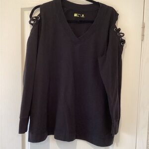 Xersion Black Cold-Shoulder V-Neck Sweatshirt XXL EUC